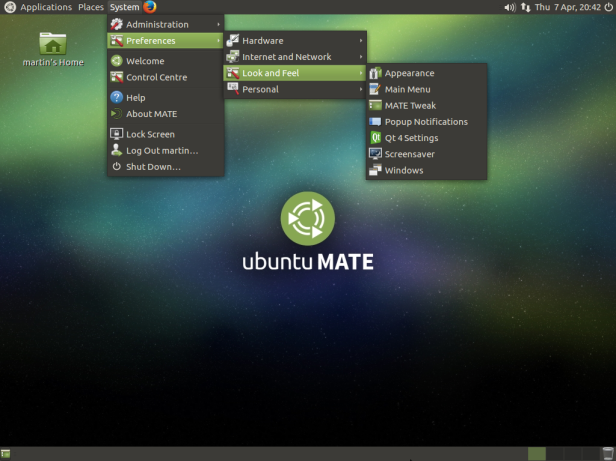 Mate hagyományos elrendezés (Ubuntu Mate)